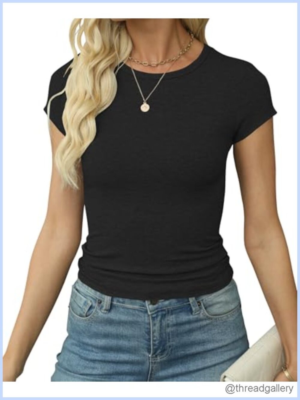 Women's Ribbed Knit Cropped Fitted T-Shirt Crewneck Short Sleeve